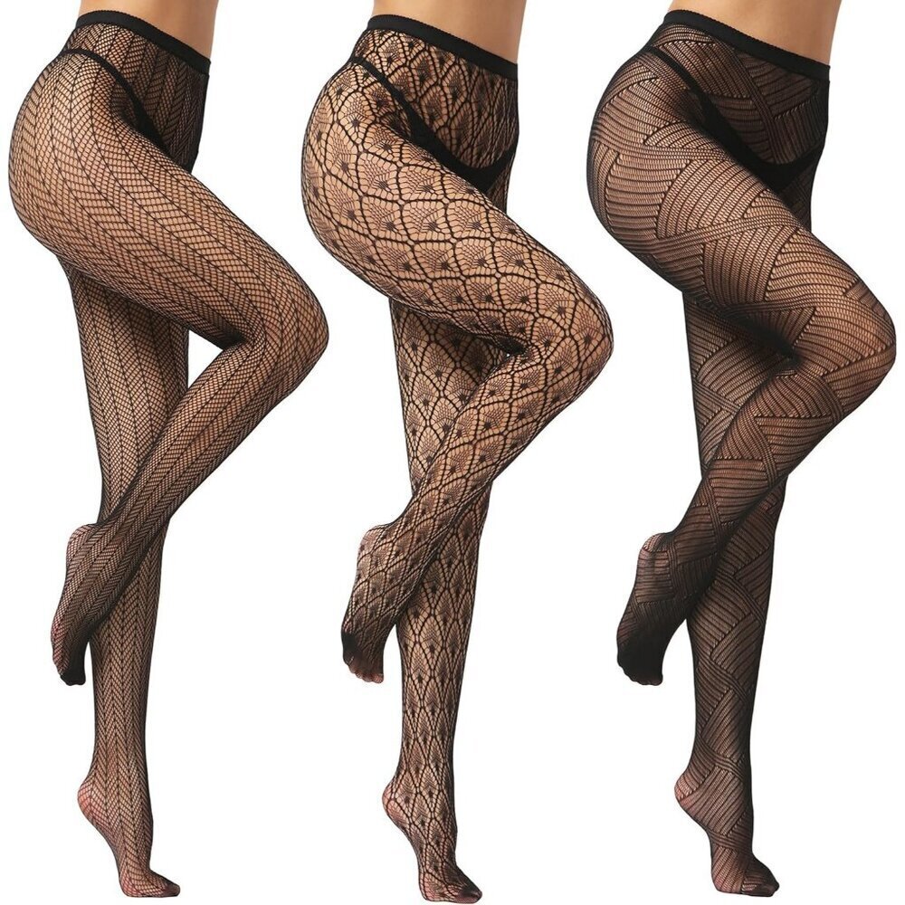 🆕Women's Black Fishnet Tights with Diamond and Geometric Patterns Stylish